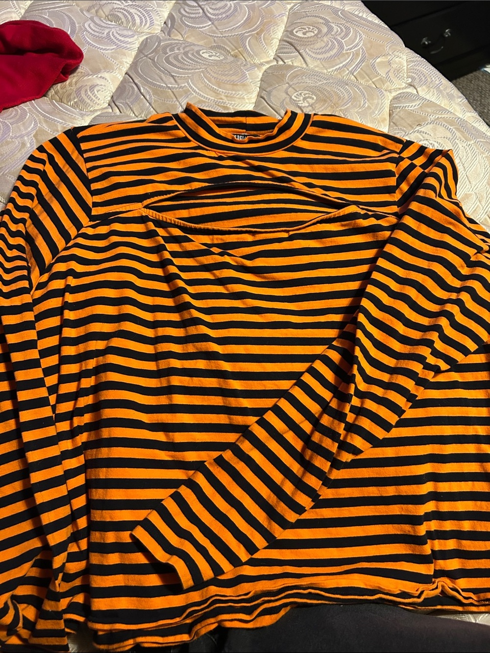 Social Collision Orange & Black Striped Tee